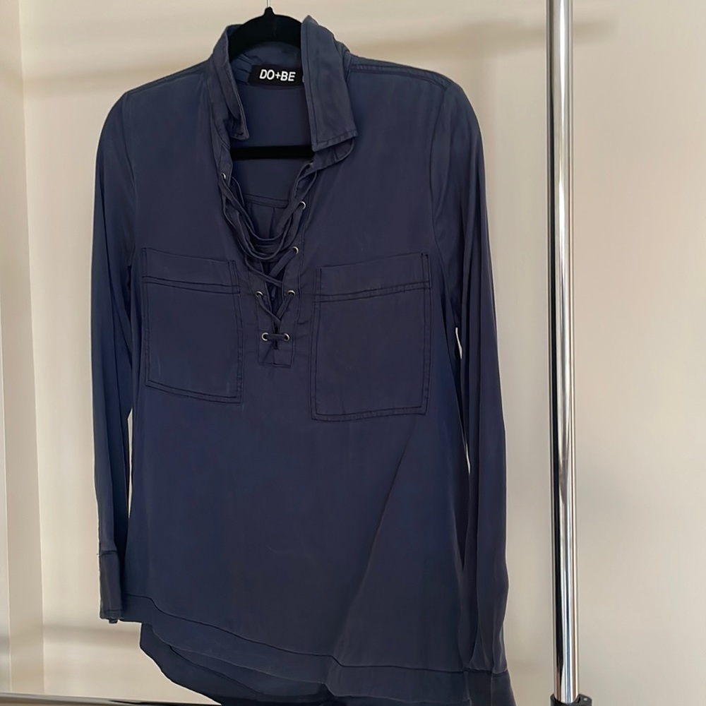 Long sleeve Denim Blue lace up top